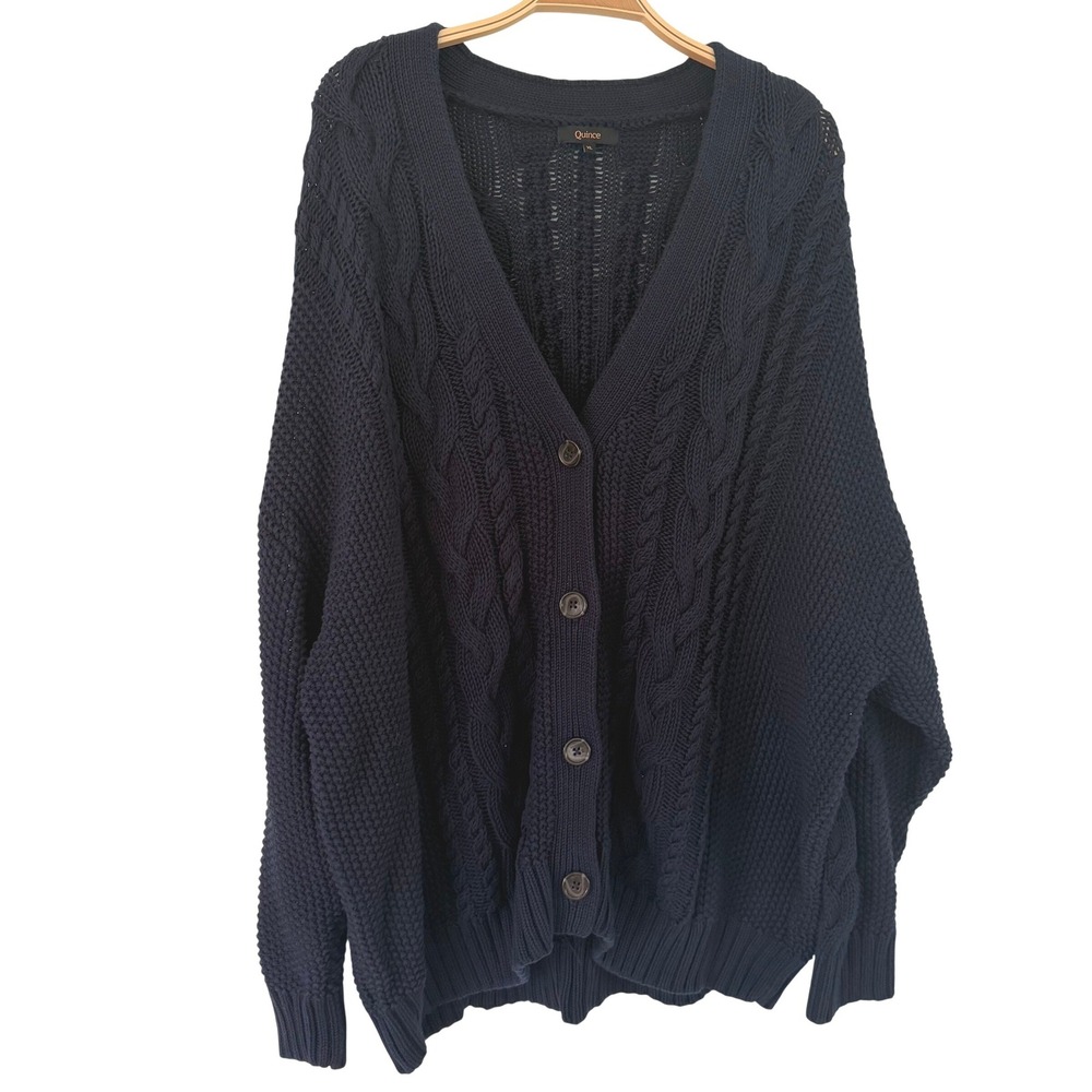 Quince Womens Organic Cotton Navy Oversized Cable Cardigan XL